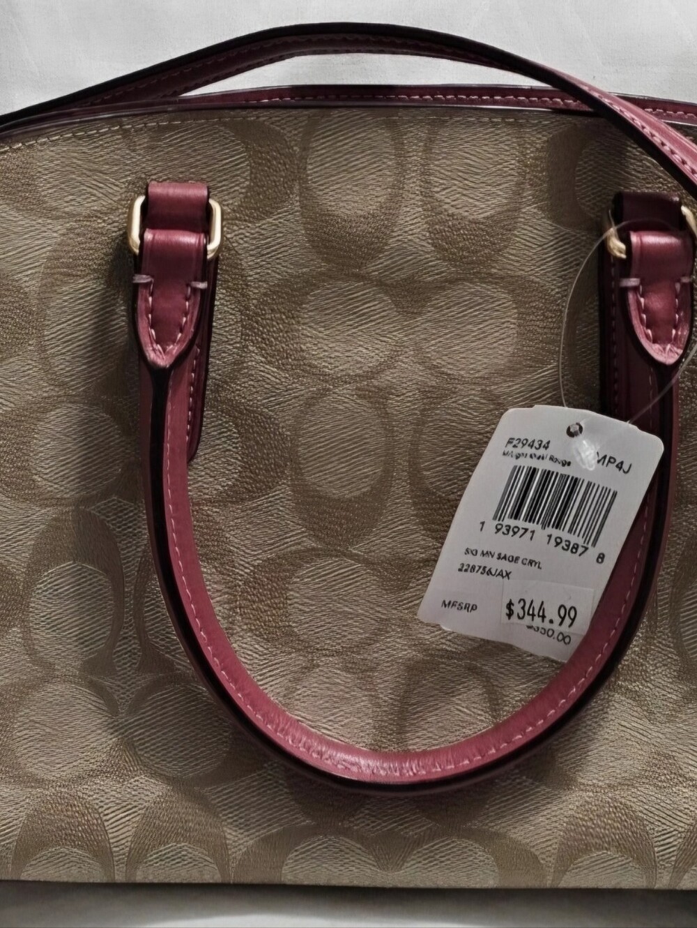 Coach Beige Signature Tote with Pink Trim